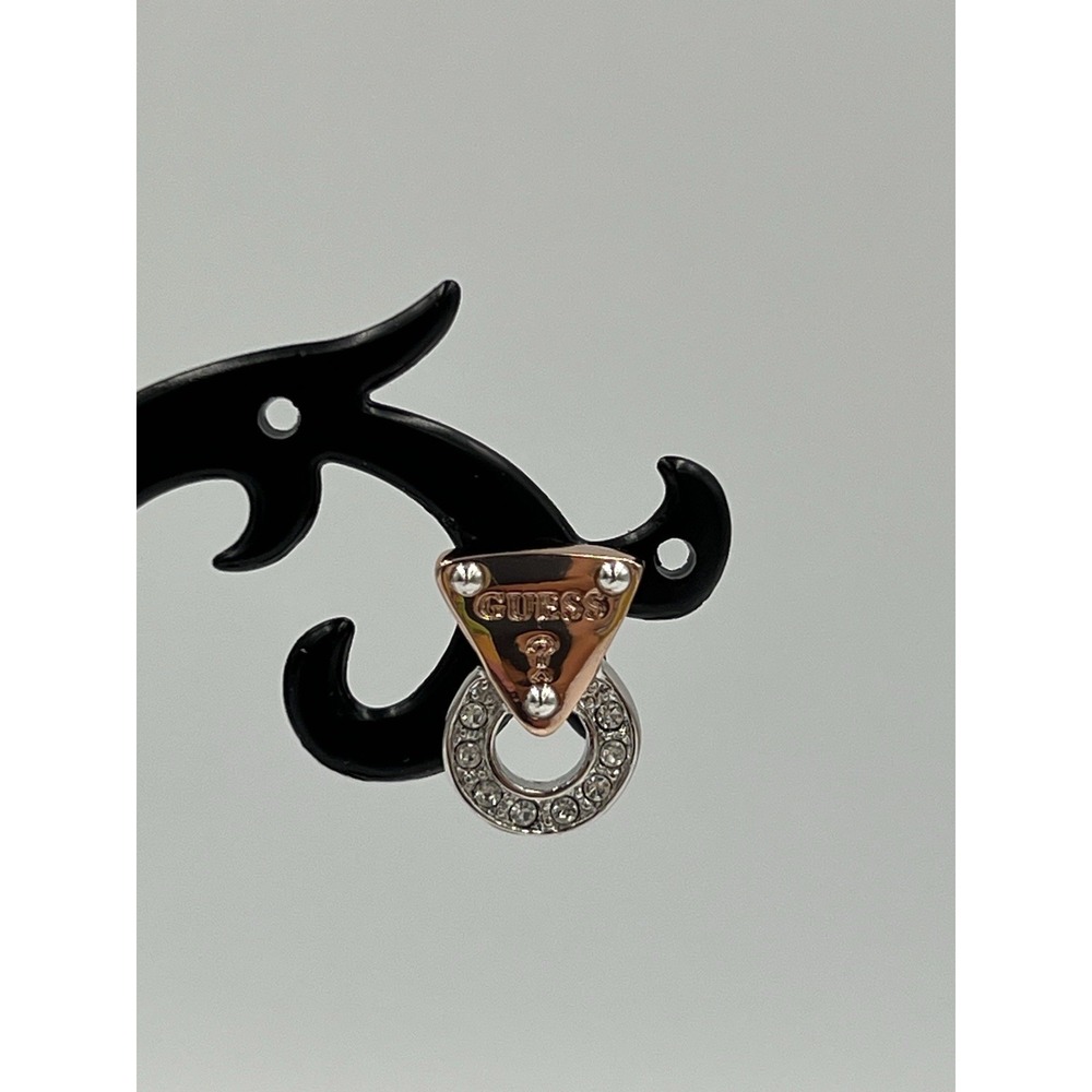 Guess Logo Earrings Rose Gold/Silver Tone w/CZ Stud earrings and Dust Bag - Picture 6 of 10